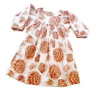 Tea Collection Pink Floral Dress Size 3 Baby Toddler Girl 3/4 Sleeve Cotton